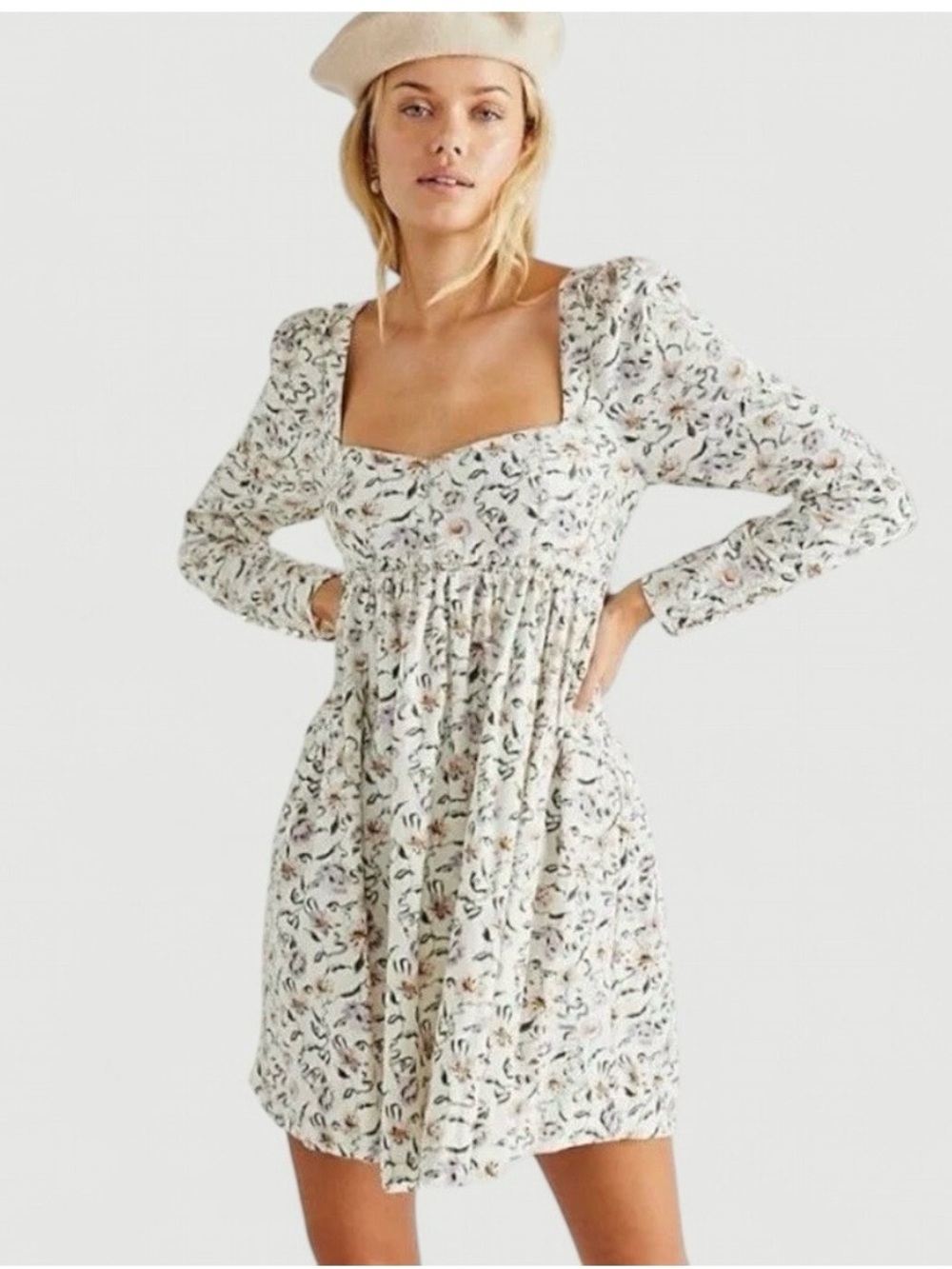 Free People Bessie Floral Corduroy Sweetheart Babydoll Mini Dress Women’s Large